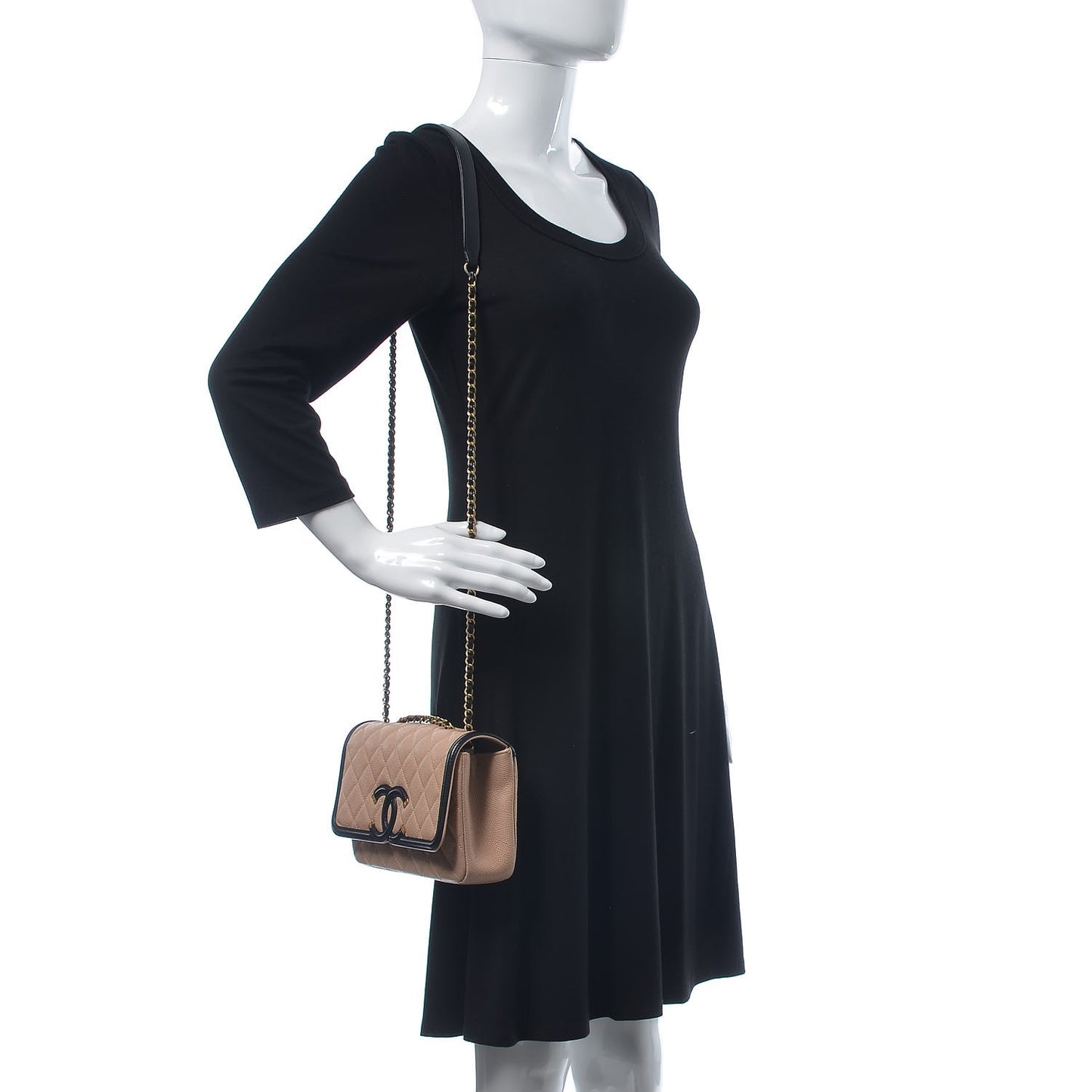 Caviar Quilted Small CC Filigree Flap Beige Black