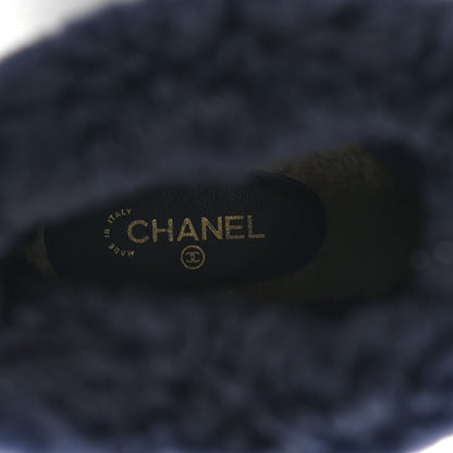 Chanel Suede Shearling Chain Link Short Boots 39.5 Navy 7 of 8