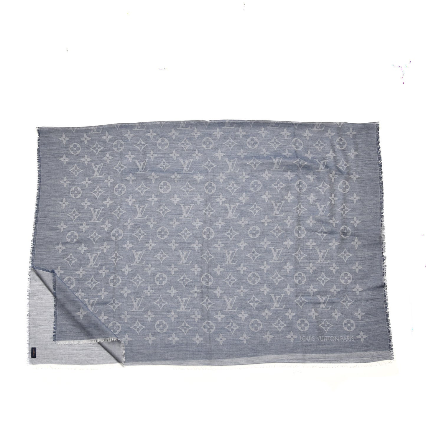 Wool Cotton Silk Daily Monogram Stole Denim