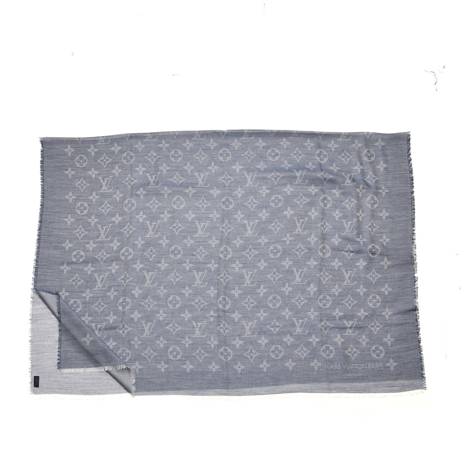 Louis Vuitton Wool Cotton Silk Daily Monogram Stole Denim 1 of 4