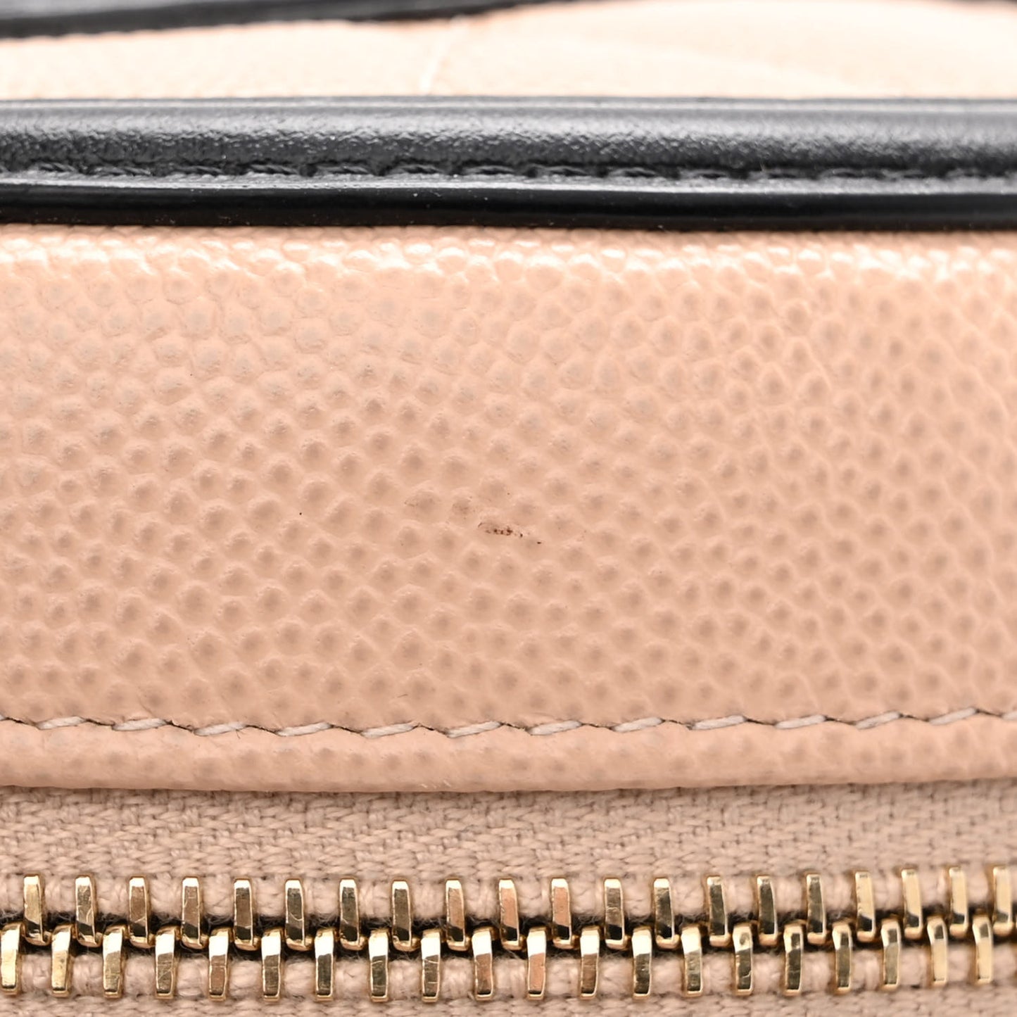 Caviar Quilted Round Filigree Crossbody Beige Black