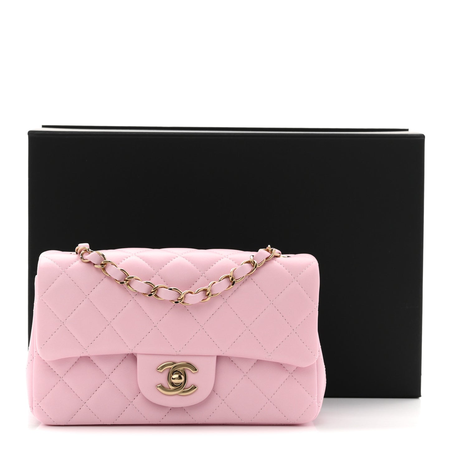 Lambskin Quilted Mini Rectangular Flap Pink