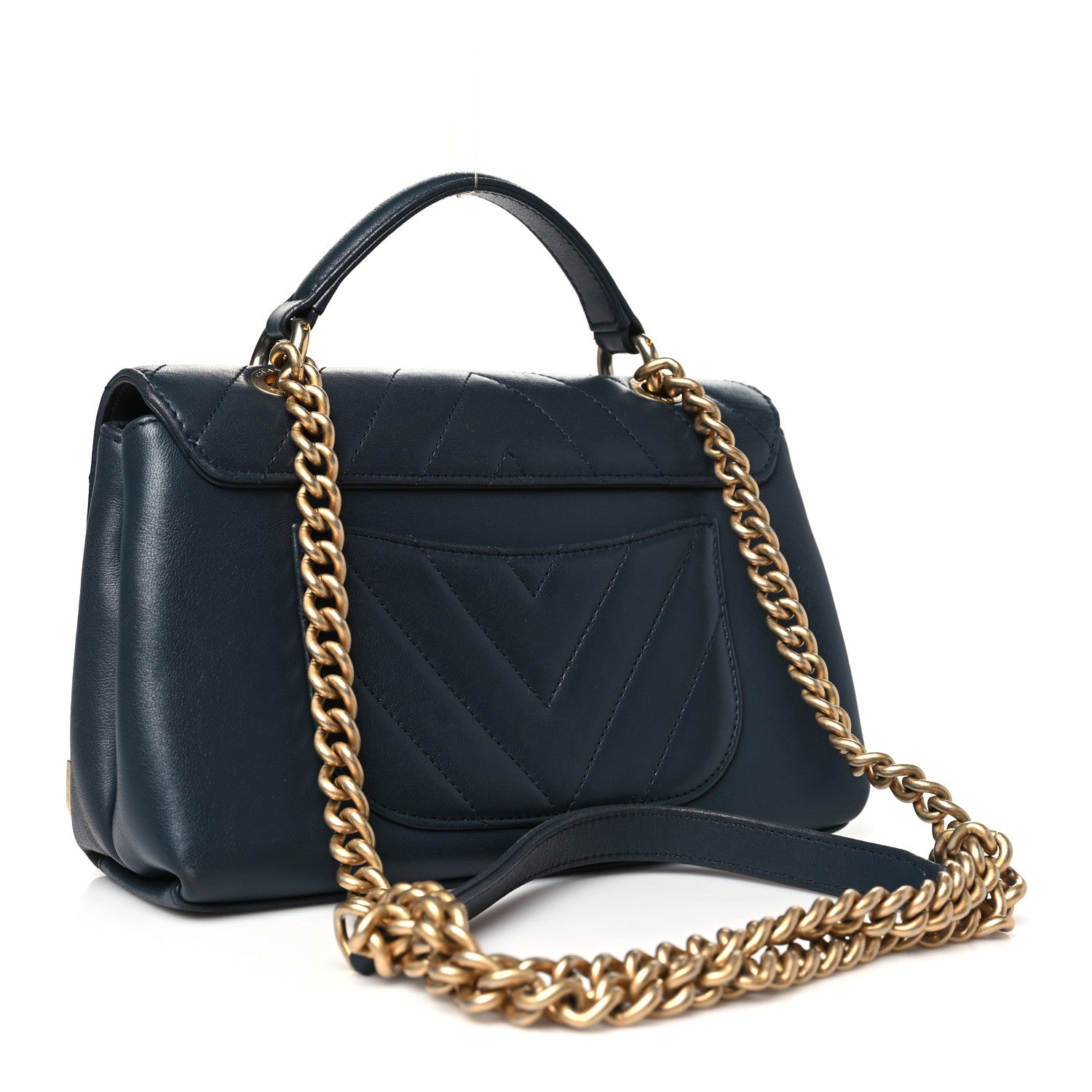 Chanel Sheepskin Chevron Stitched Chain Top Handle Flap Blue 2 of 10