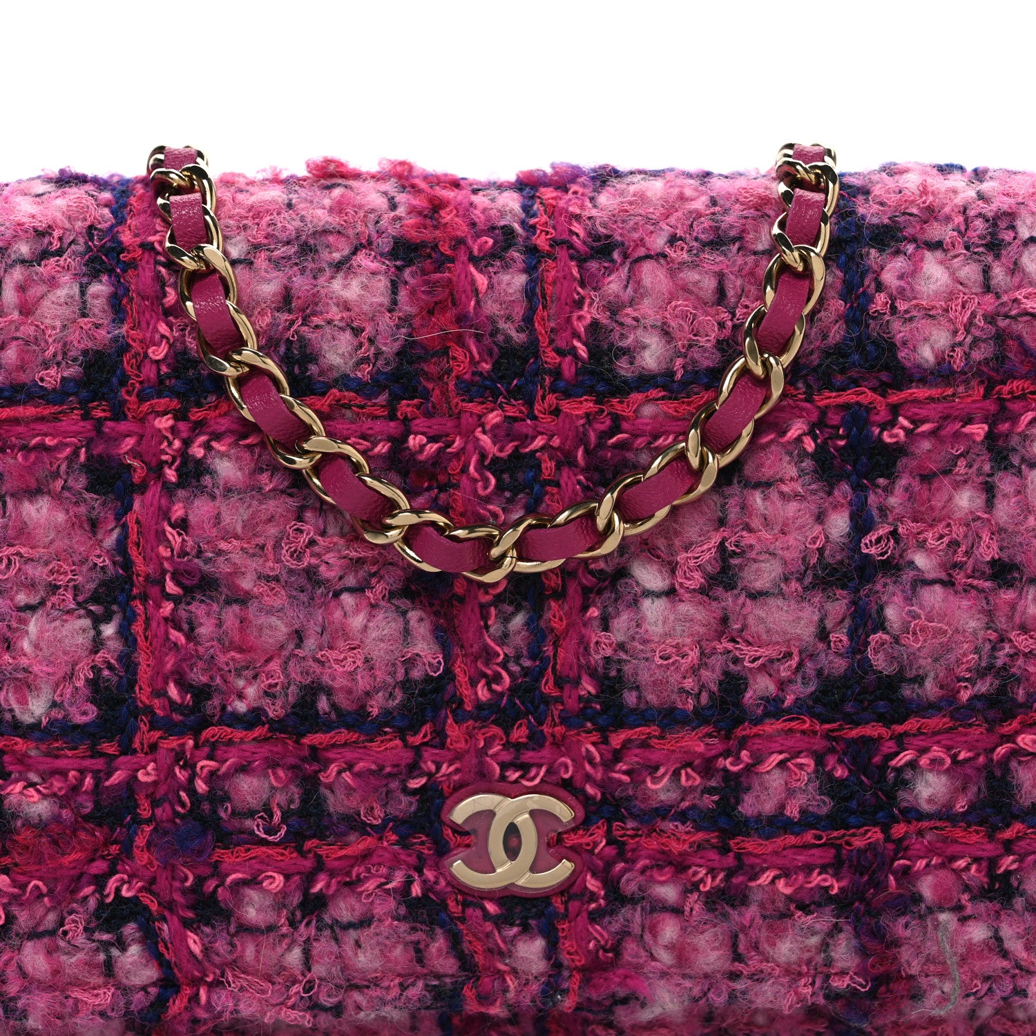 Chanel Tweed Quilted Wallet On Chain WOC Fuchsia Purple 9 of 11