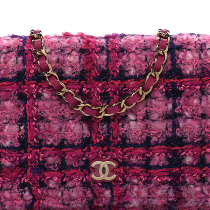 Chanel Tweed Quilted Wallet On Chain WOC Fuchsia Purple 9 of 11
