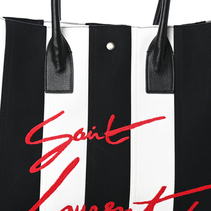 Saint Laurent Canvas Noe Striped Tote Black White 7 of 9