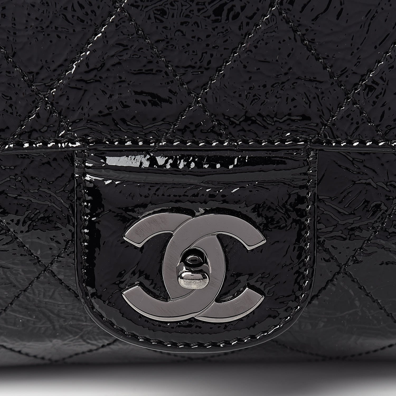 Chanel Distressed Patent Quilted Ritz Flap Bag Black 11 of 11