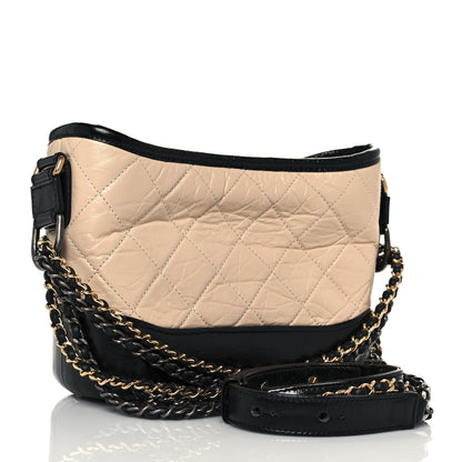 Chanel Aged Calfskin Quilted Small Gabrielle Hobo Beige Black 3 of 16