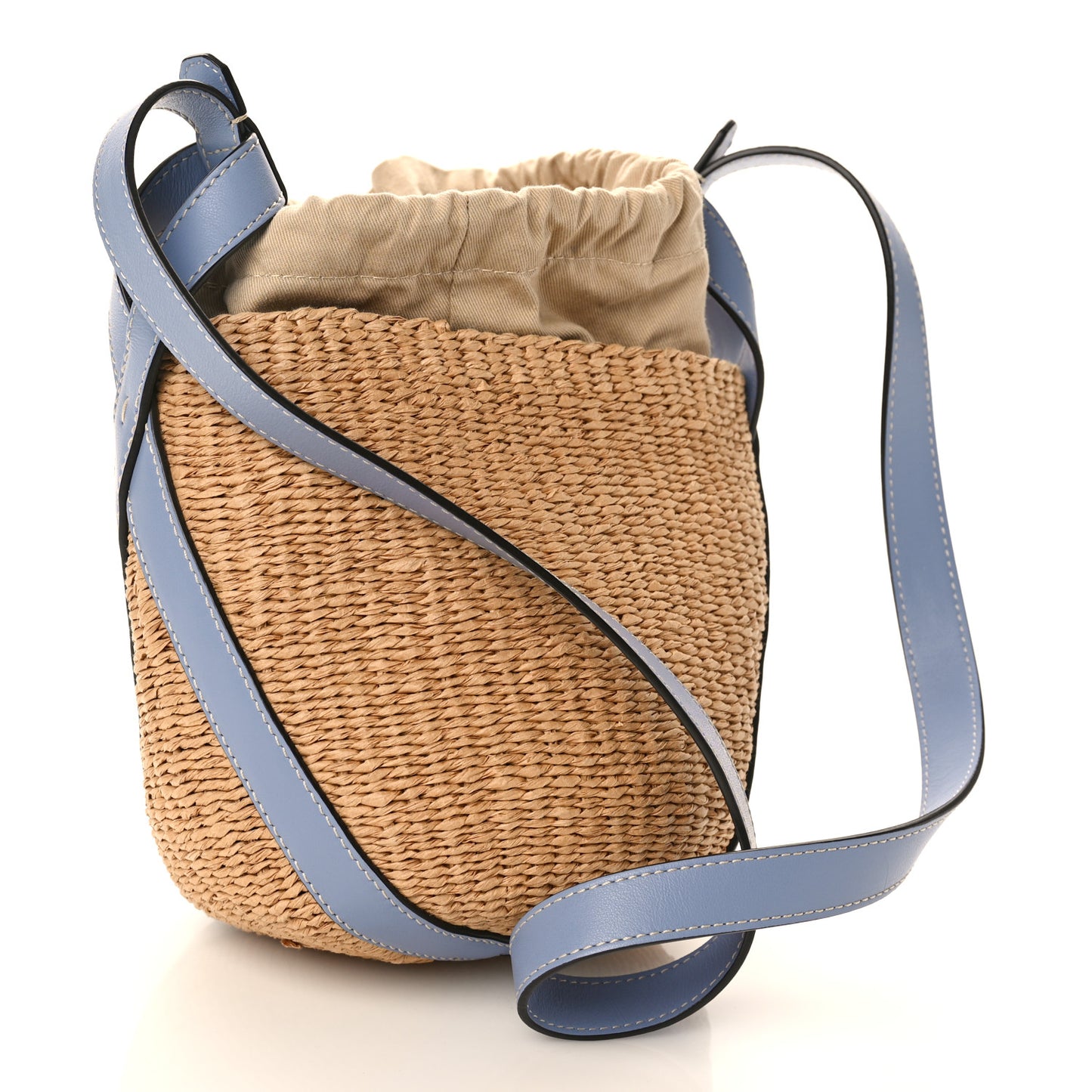 X MIFUKO Raffia Calfskin Basket Shoulder Bag Blue