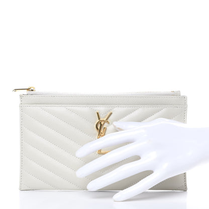 Saint Laurent Grain De Poudre Chevron Monogram Bill Pouch Crema Soft 2 of 7