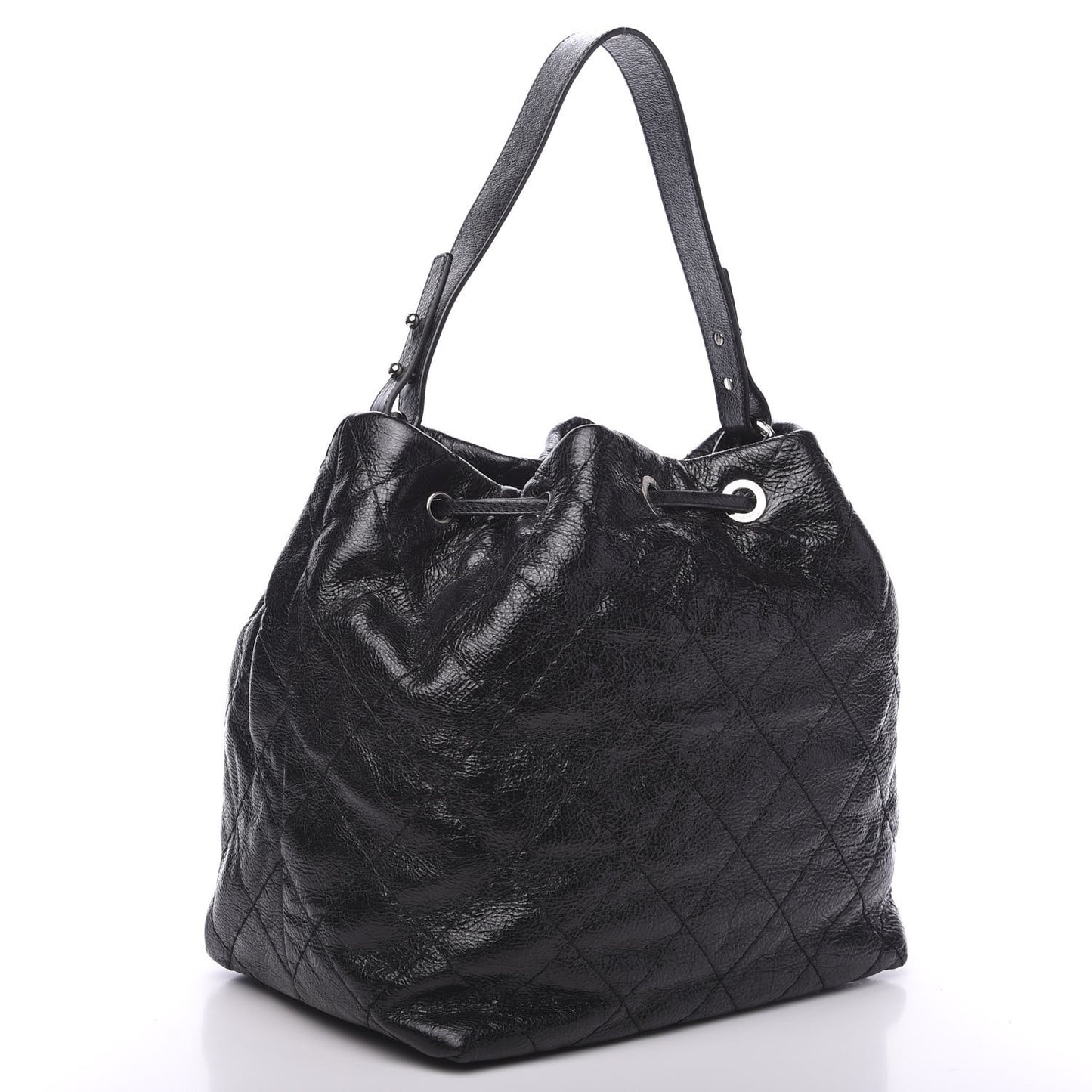 Glazed Calfskin On The Road Drawstring Tote Black