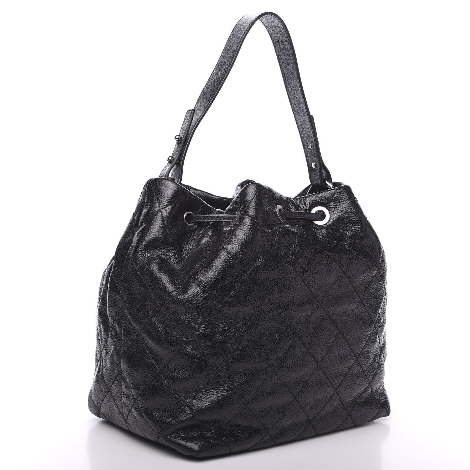 Chanel Glazed Calfskin On The Road Drawstring Tote Black 2 of 9