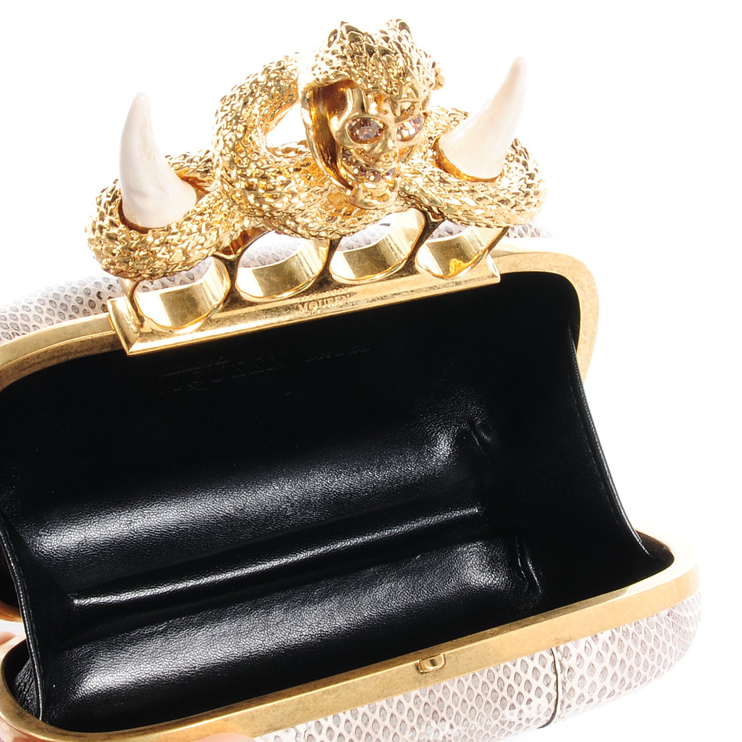 Alexander McQueen Ayers Snakeskin Horn Knucklebox Clutch Vintage Grey 6 of 12