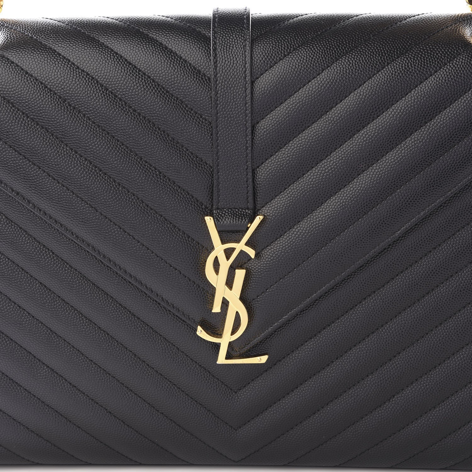 Saint Laurent Grain De Poudre Matelasse Chevron Large Monogram Satchel Black 9 of 9