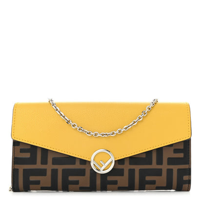 Fendi Vitello Cruise F is Fendi Bi-Color FF 1974 Embossed Continental Envelope Wallet On Chain Maya Yellow 1 of 12