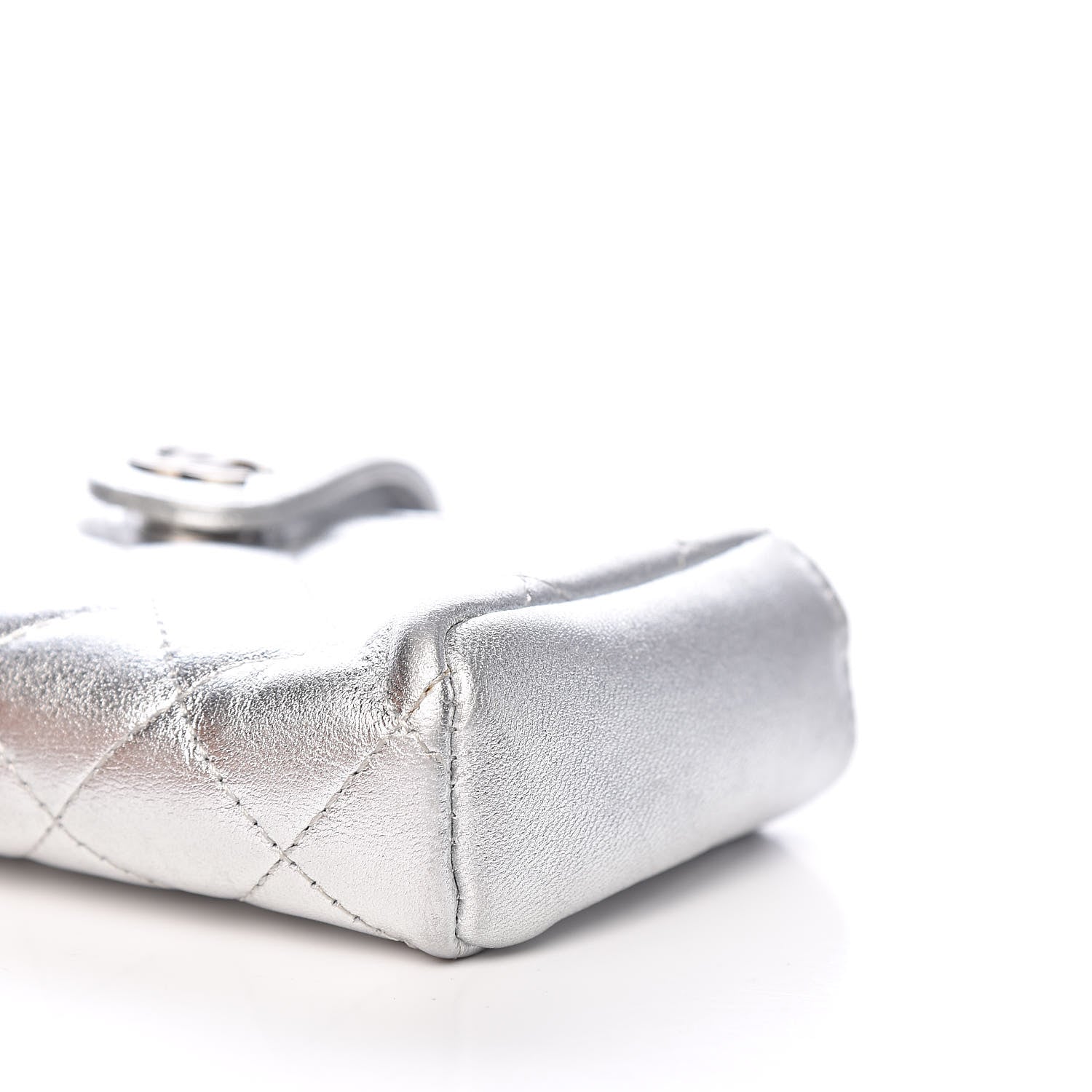 Chanel Metallic Lambskin Quilted Mini Phone Holder Clutch Silver 9 of 10