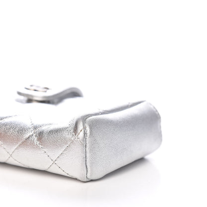 Chanel Metallic Lambskin Quilted Mini Phone Holder Clutch Silver 9 of 10