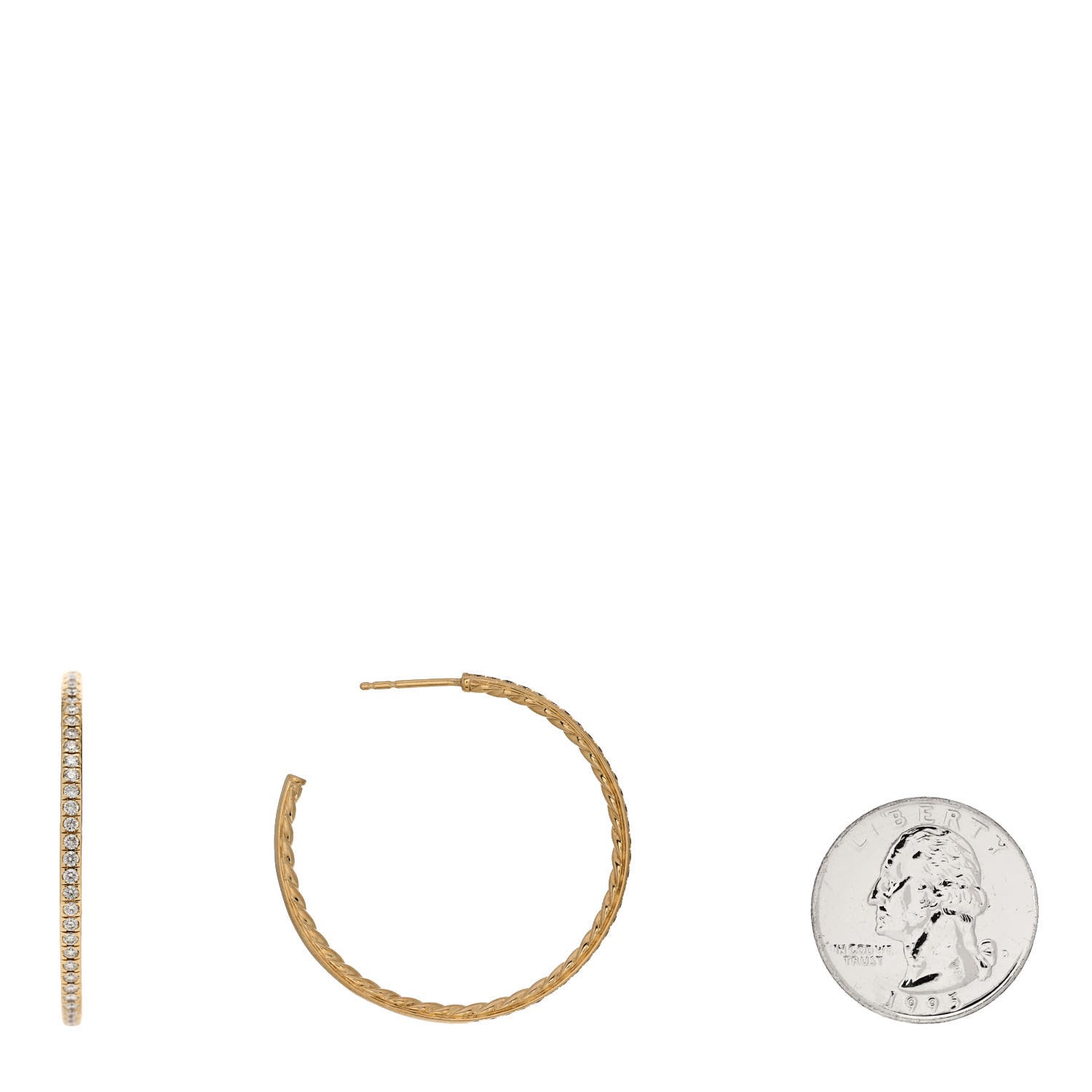 David Yurman 18K Yellow Gold Diamond 38mm Medium Cable Hoop Earrings 2 of 4
