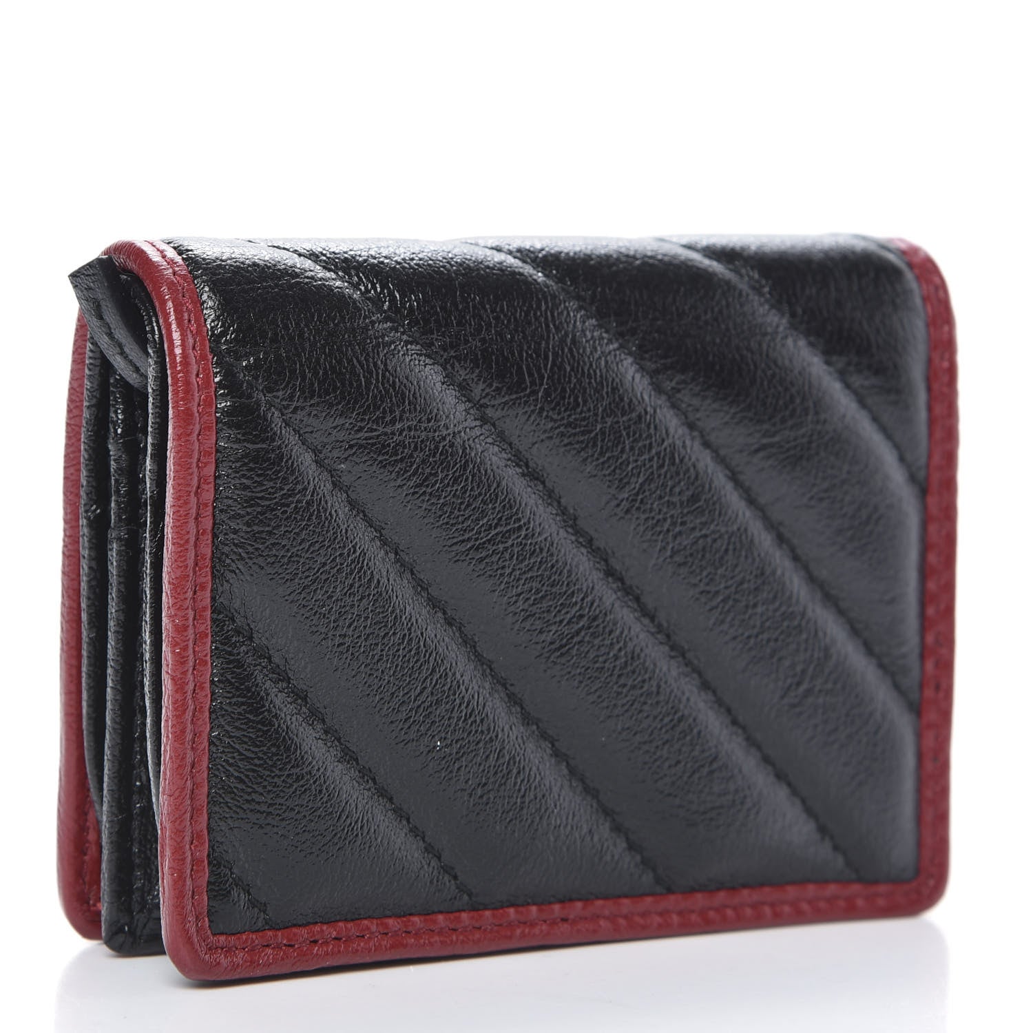 Gucci Vintage Effect Calfskin Matelasse Diagonal Torchon GG Marmont Card Case Wallet Black Romantic Cherry 3 of 8
