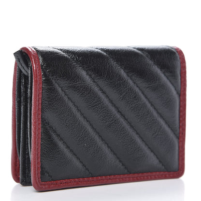 Gucci Vintage Effect Calfskin Matelasse Diagonal Torchon GG Marmont Card Case Wallet Black Romantic Cherry 3 of 8