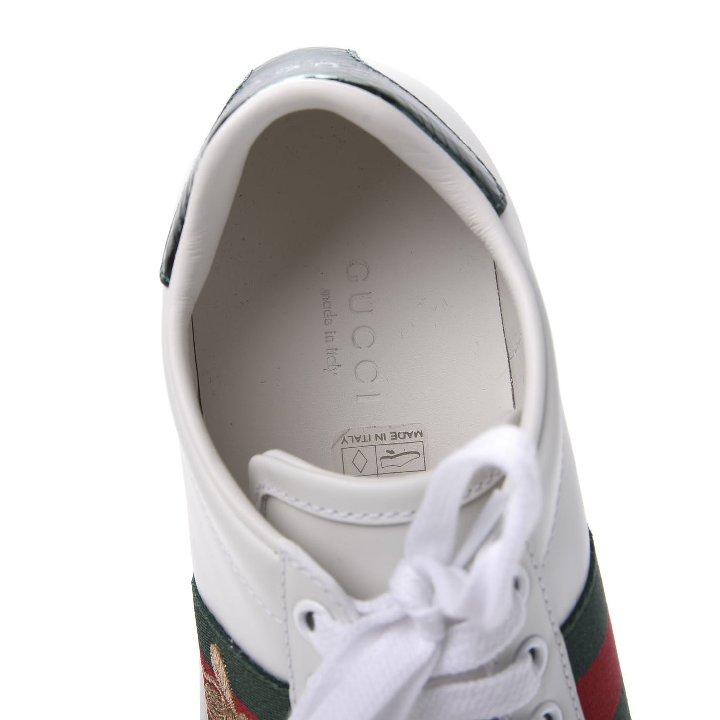 Calfskin Ayers Bee Embroidered Womens Ace Sneakers 35 White Green