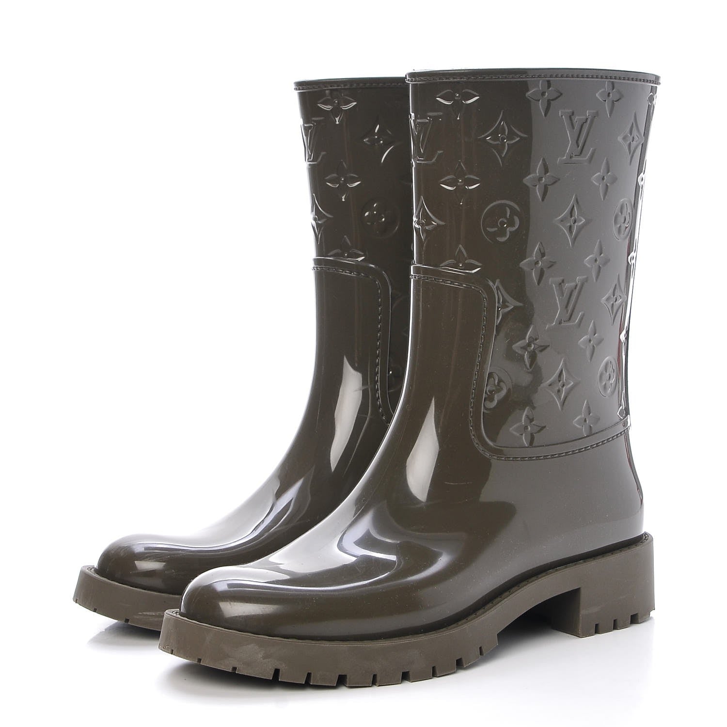 Louis Vuitton Rubber Embossed Monogram Drops Flat Half Boots 40 Kaki 3 of 14