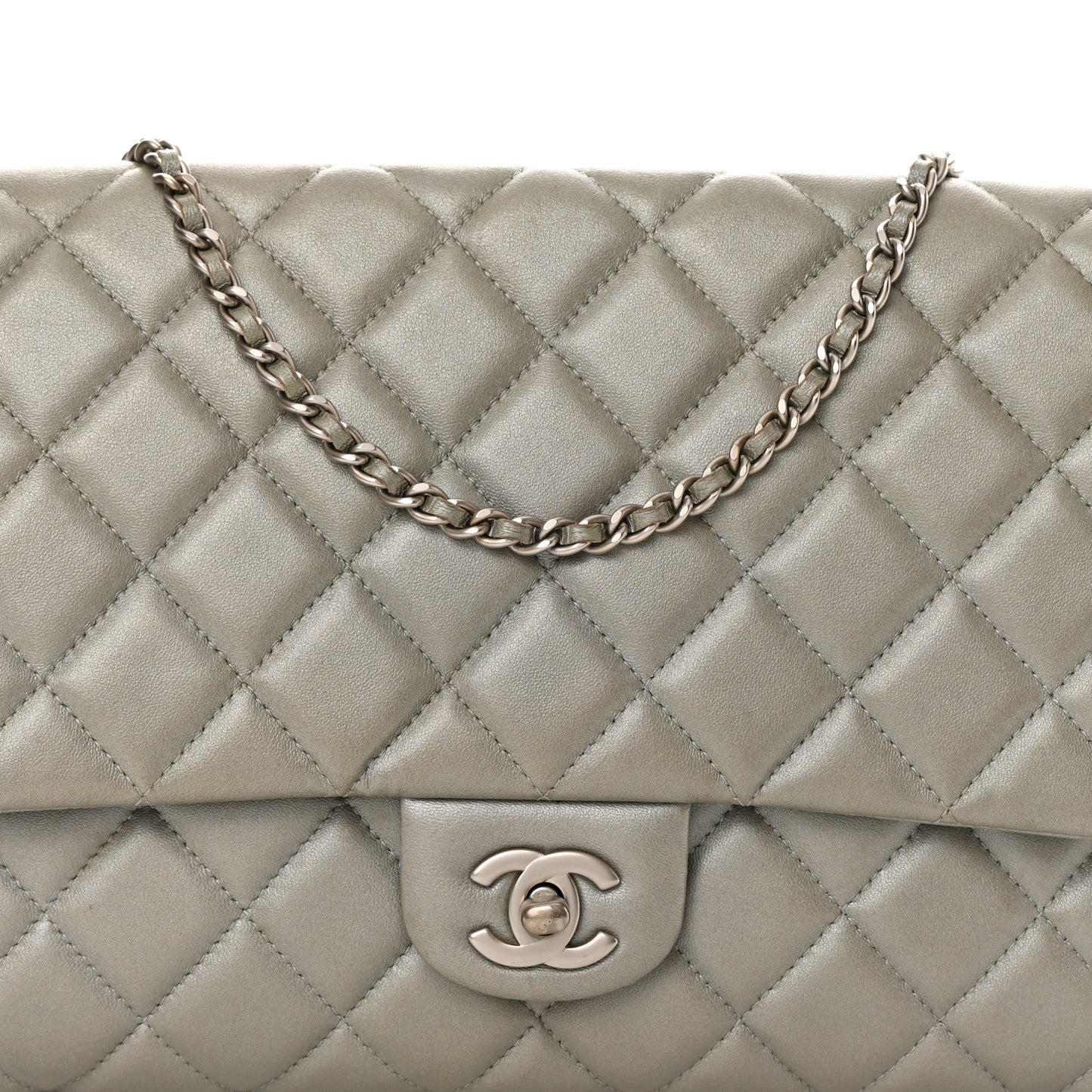 Lambskin Quilted Clutch With Chain Flap Grey