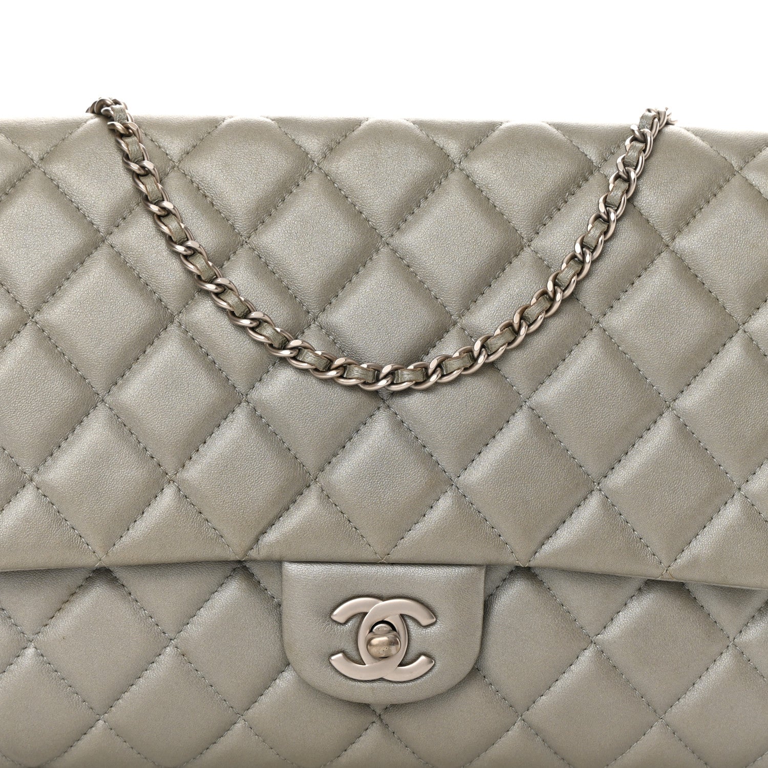 Chanel Lambskin Quilted Clutch With Chain Flap Grey 7 of 13