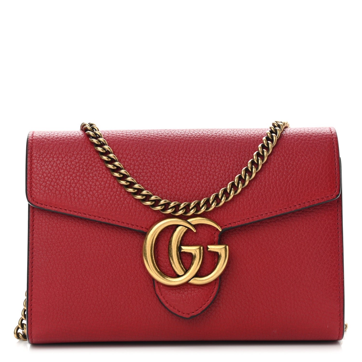 Gucci Calfskin GG Marmont Chain Wallet Vulcanic Red 1 of 11