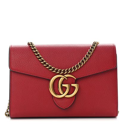 Gucci Calfskin GG Marmont Chain Wallet Vulcanic Red 1 of 11
