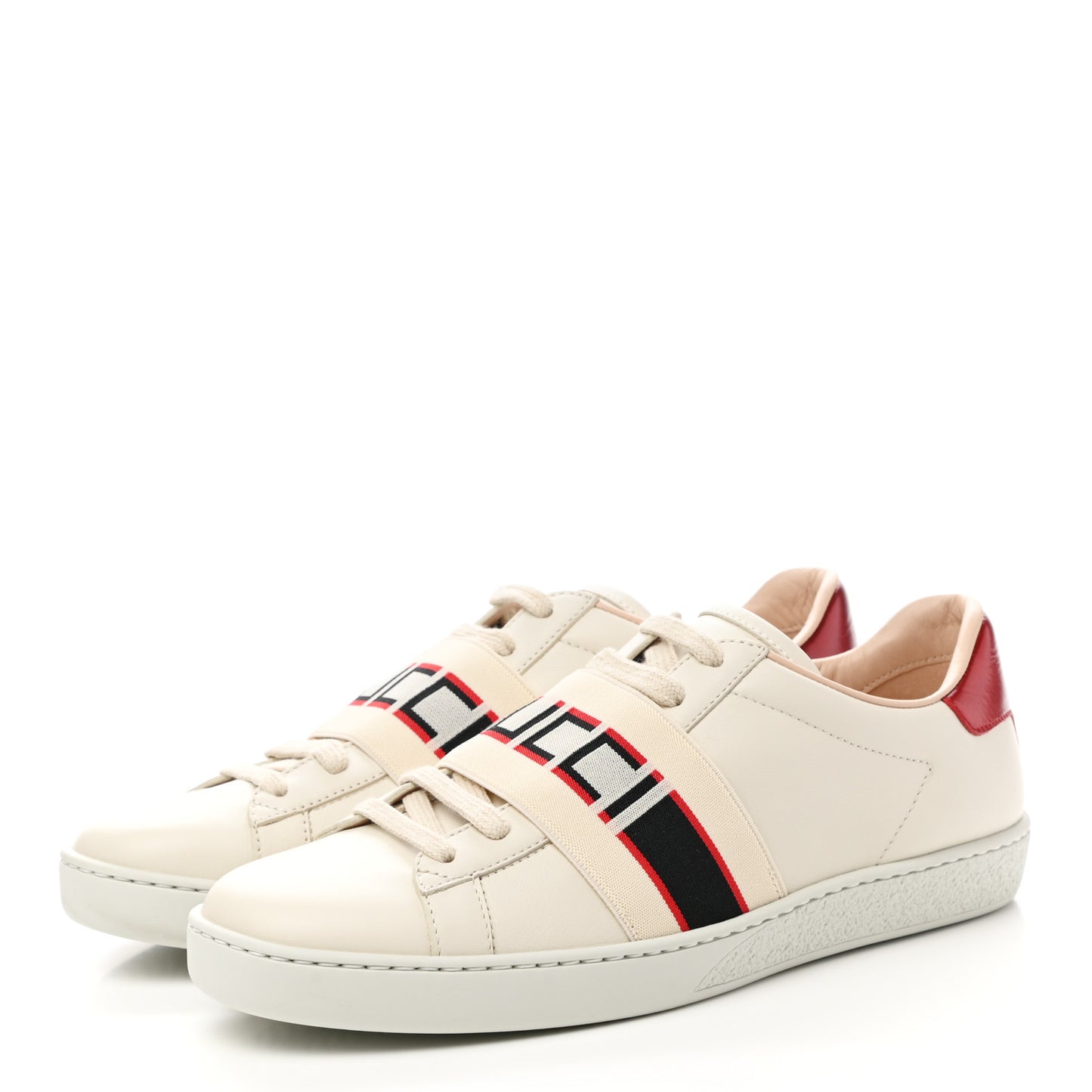 Calfskin Stripe Womens New Ace Sneakers 36.5 New Mystic White Ecru Red Flame