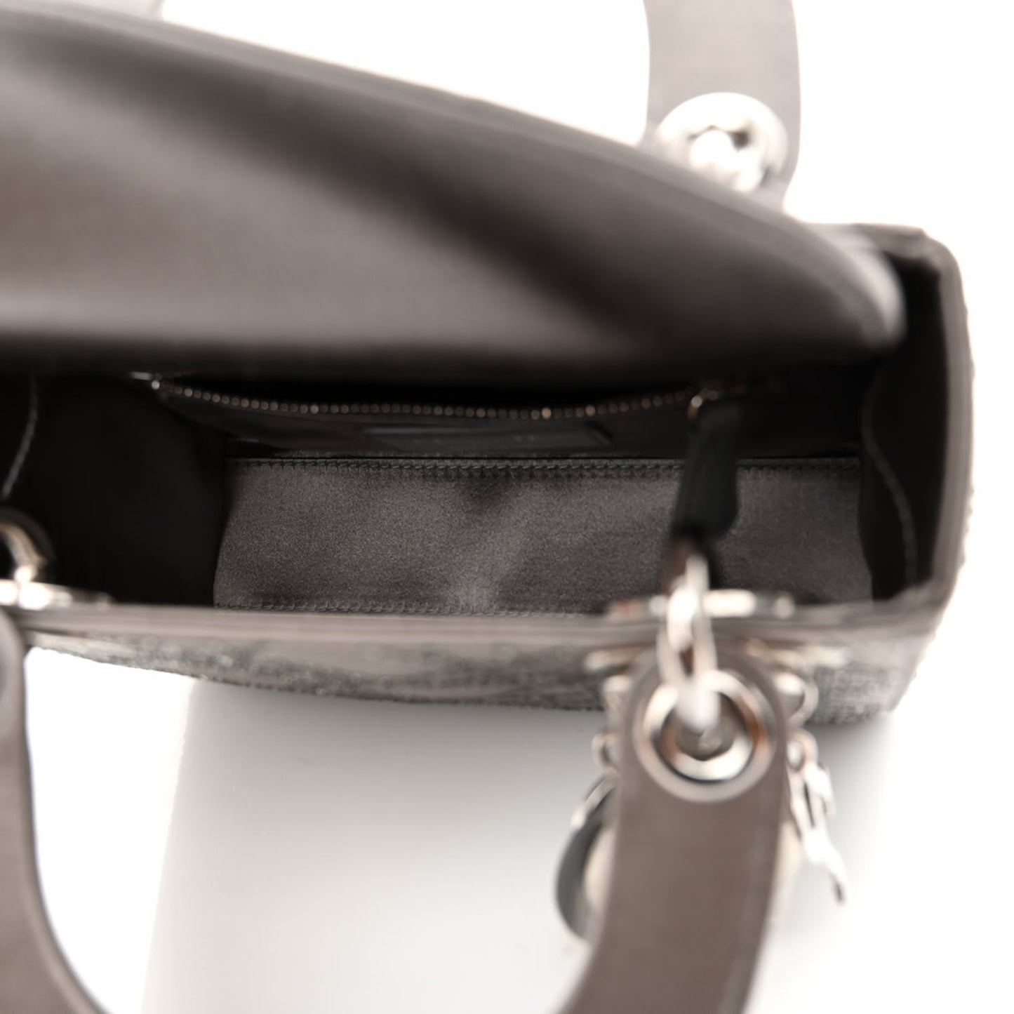 Satin Crystal Cannage Mini Lady Dior Gray