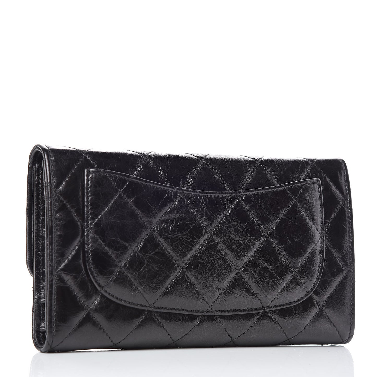 Glazed Calfskin Quilted Reissue Long Flap Wallet So Black