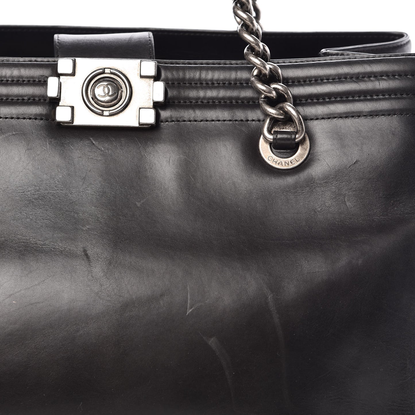 Glazed Calfskin Boy Tote Black