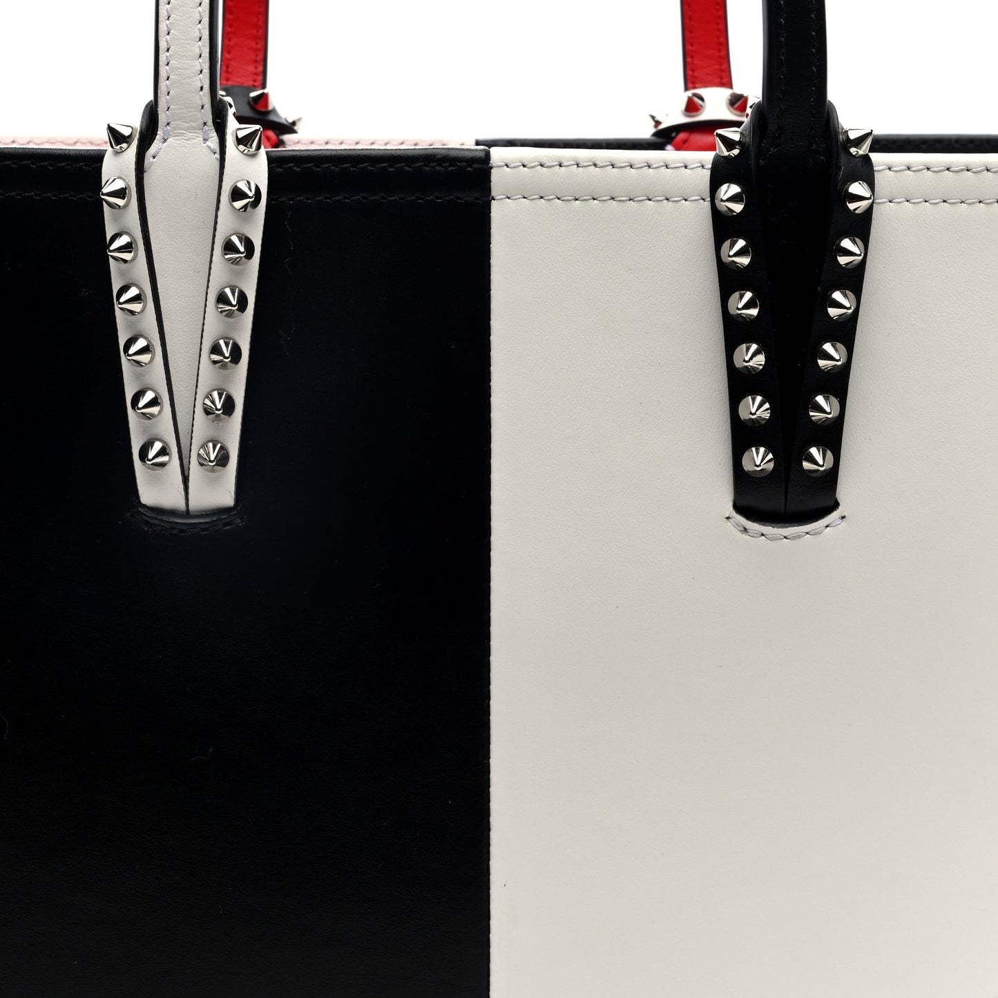Calfskin Empire Spikes Small Bi-Color East West Cabata Tote Black White