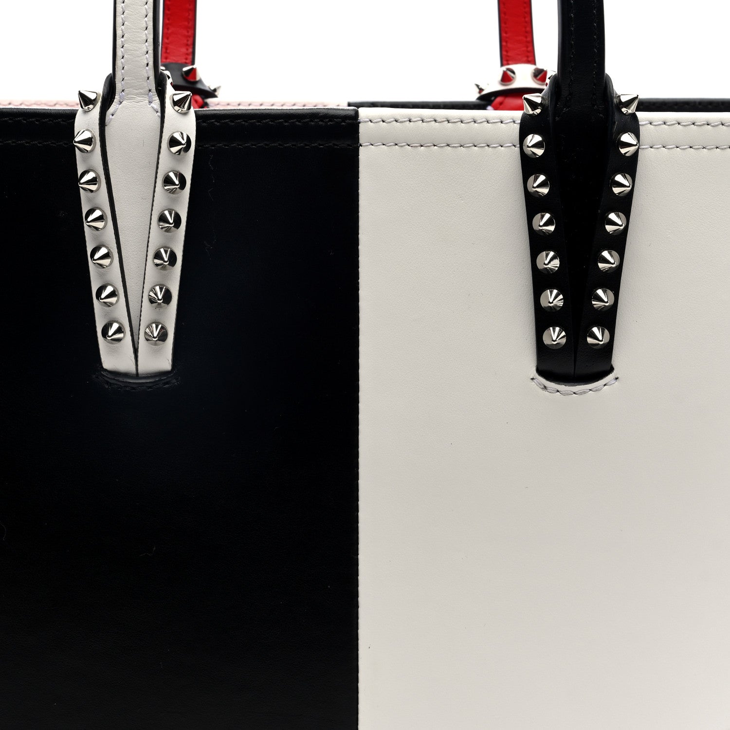 Christian Louboutin Calfskin Empire Spikes Small Bi-Color East West Cabata Tote Black White 8 of 11