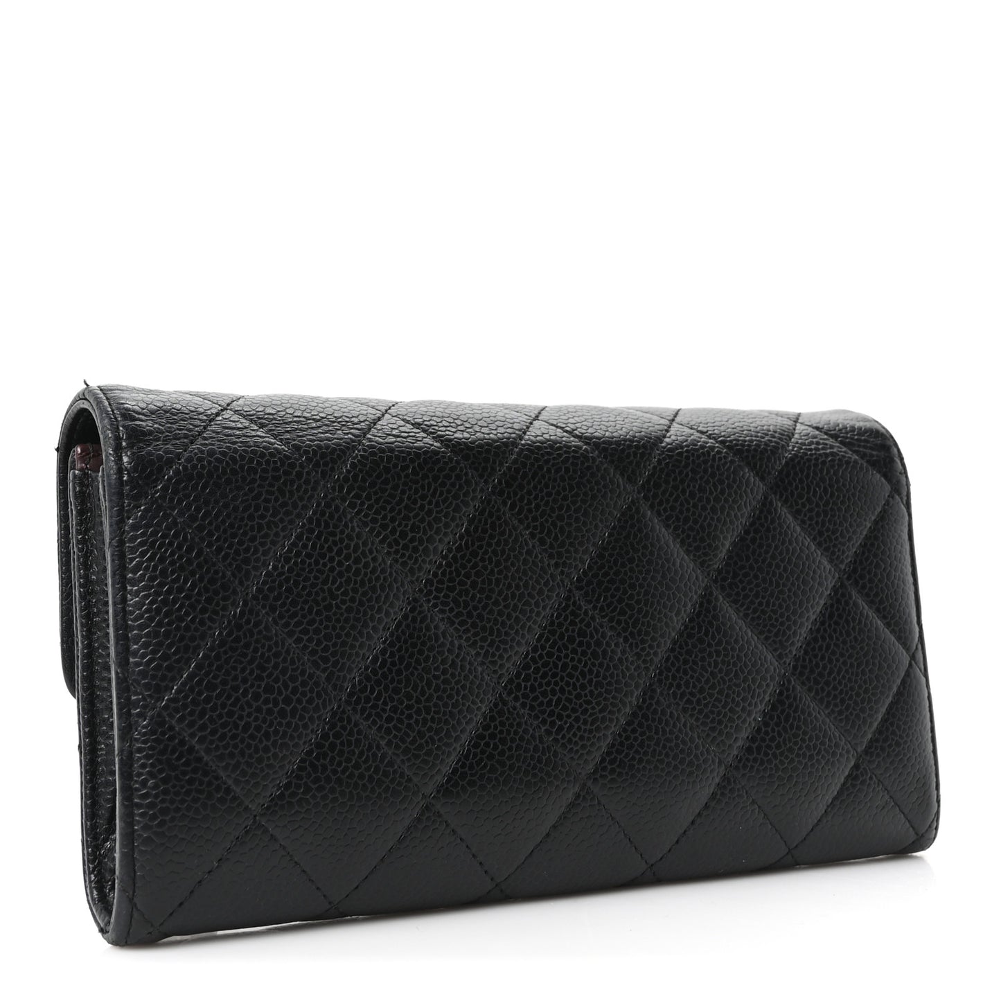 Caviar Quilted Large Gusset Flap Wallet Black