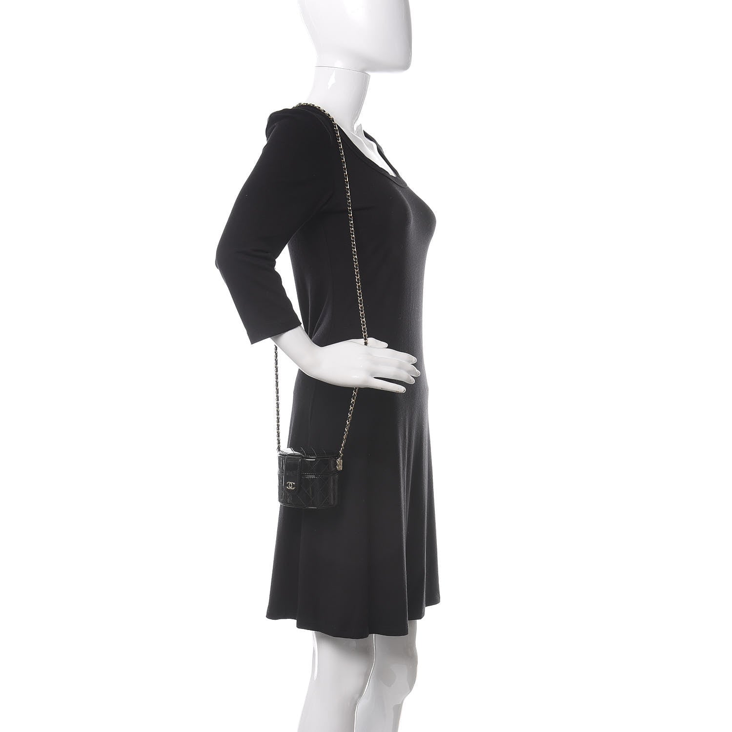 Chanel Patent Quilted Round Small Vanity With Chain Black 2 of 12