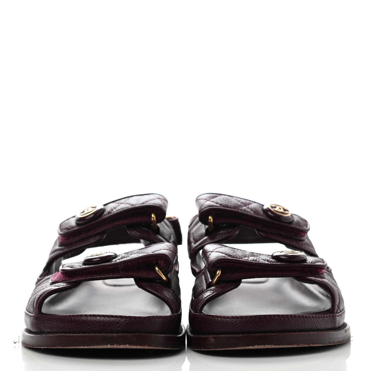 Chanel Grained Calfskin Velcro Dad Sandals 39 Maroon 2 of 13