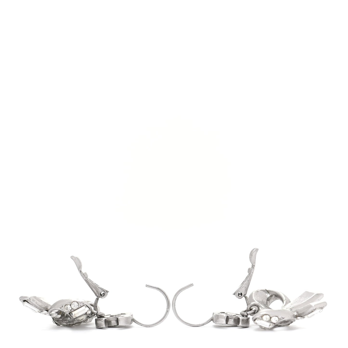 Crystal CC Bow Dangle Earrings Silver