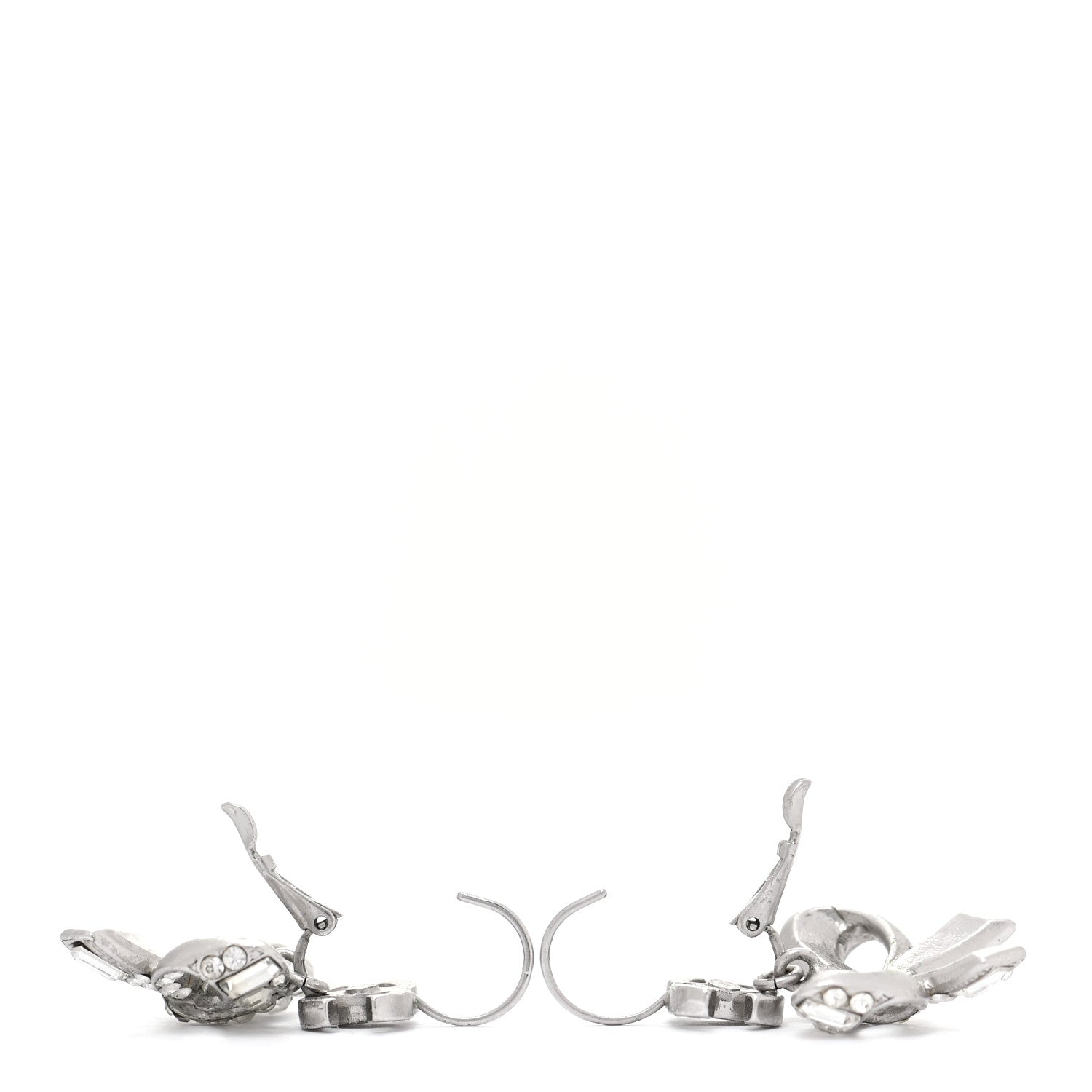 Chanel Crystal CC Bow Dangle Earrings Silver 4 of 4
