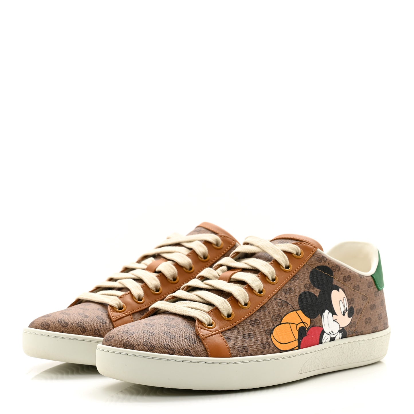 X DISNEY Mini Vintage GG Supreme Monogram Mickey Mouse Womens Ace Sneakers 38.5 Beige Vintage Sun Oil