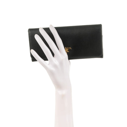 Prada Saffiano Metal Continental Flap Wallet Nero Black 2 of 8