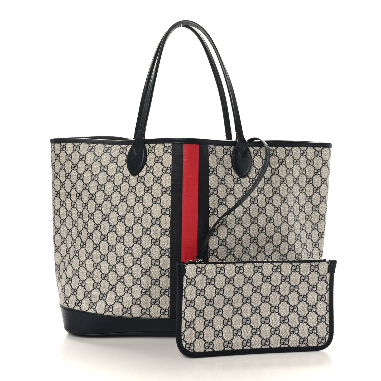 GG Supreme Monogram Textured Dollar Calfskin Web Large Ophidia Tote Beige Blue