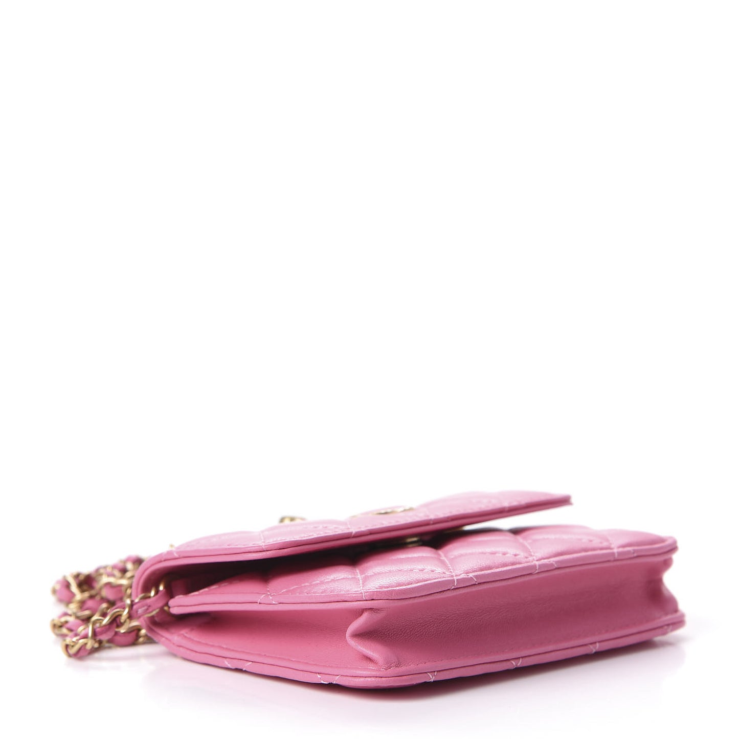 Lambskin Quilted Pearl Crush Clutch With Chain Pink