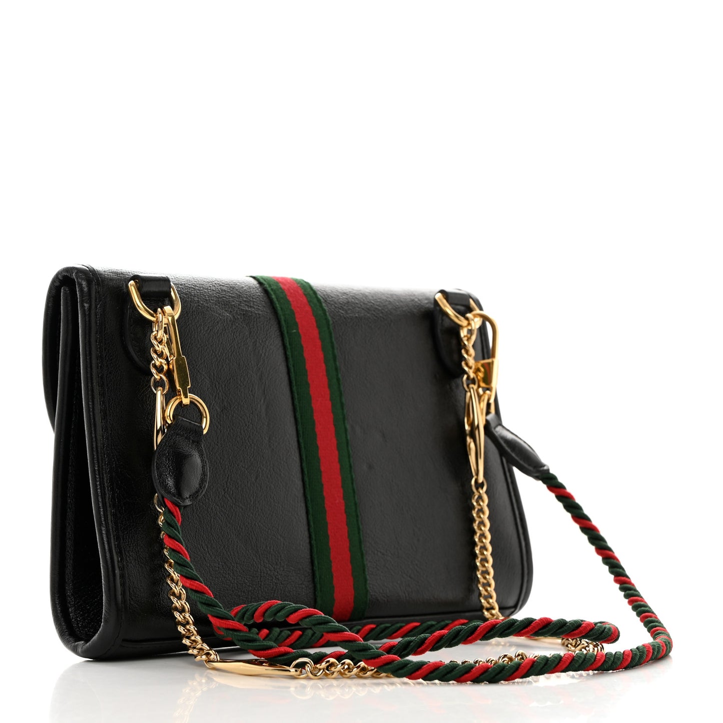 Textured Calfskin Web Small Rajah Slim Flap Shoulder Bag Black