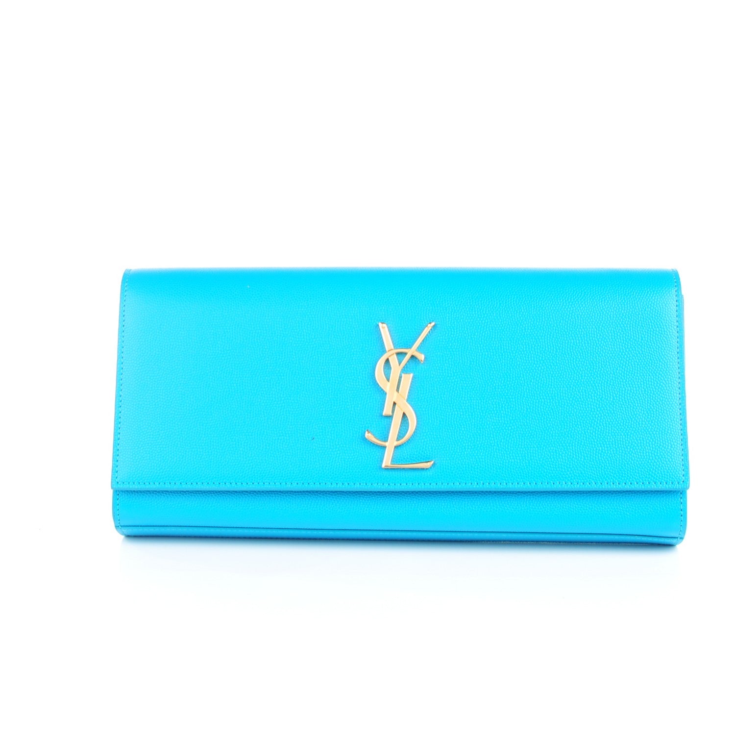 Saint Laurent Grain De Poudre Classic Monogram Clutch Turquoise 1 of 9