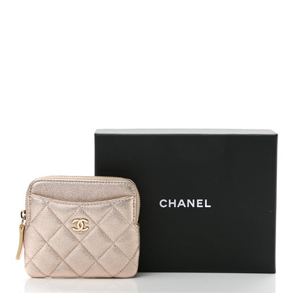 Chanel Metallic Lambskin Quilted Zip Card Holder Wallet Gold 8 of 8