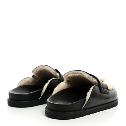 Hermes Glazed Nappa Shearling Shearling Go Mules 37 Black Ecru 4 of 10
