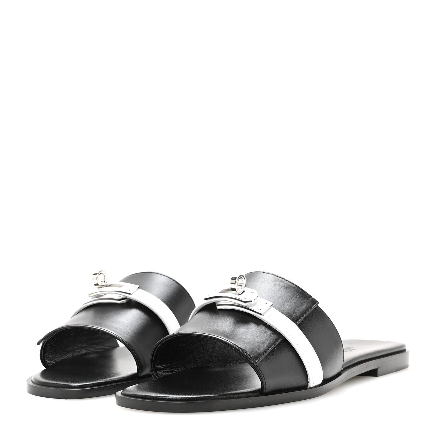 Hermes Calfskin Giulia Sandals 39 Black White 4 of 8